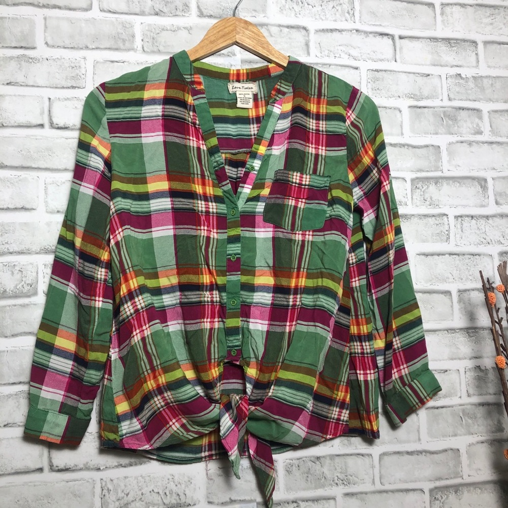 love notes plaid front tie top S
